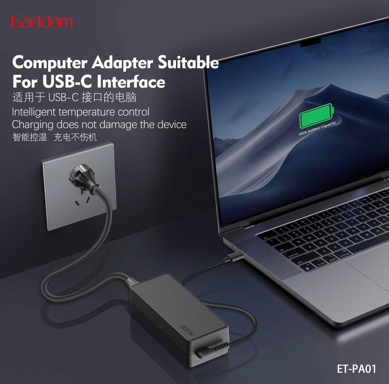 شاحن محمول earldom بقوة 65 واط (طراز et pa01) هو محول طاقة سريع مزود بواجهة usb c. شاحن محمول earldom بقوة 65 واط (طراز et pa01) هو محول طاقة سريع مزود بواجهة usb c.